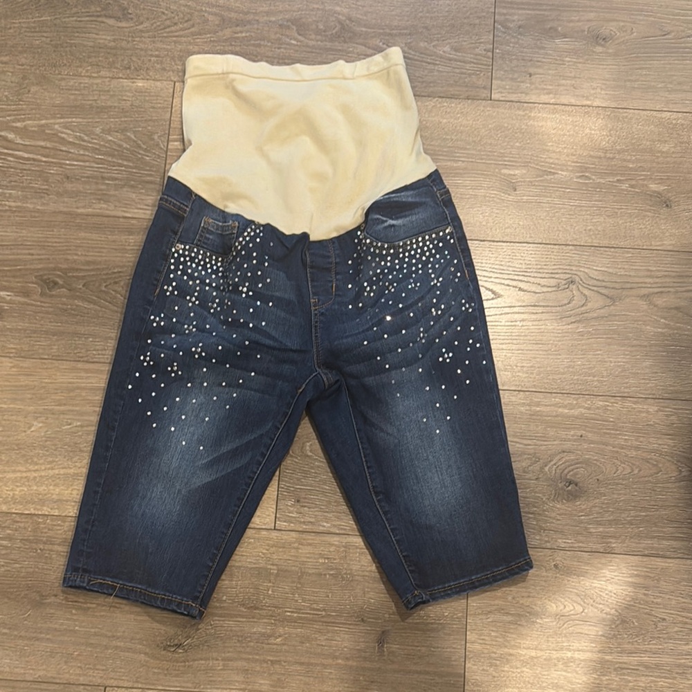 Women's Maternity Blue  Jeans with Crystals